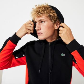 Lacoste SPORT Two-Tone Fleece Hoody Sweatshirt - Mikiny Pánské Černé / Červené / Šedé | CZ-AoNaXK